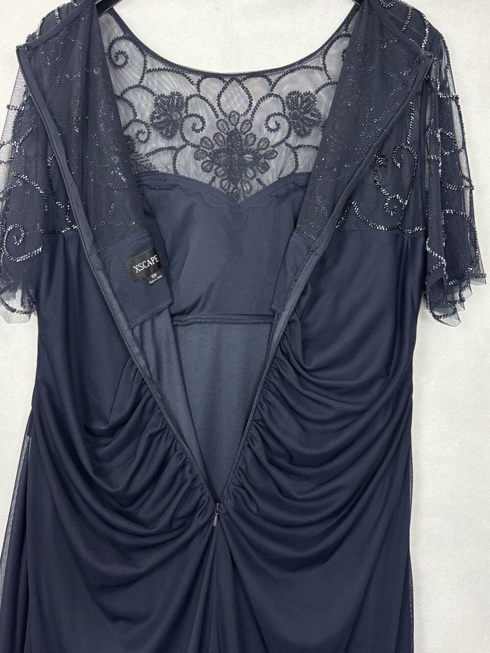 Xscape Plus Size 16W Long Formal Dress Beaded Sequin Illusion Neck Gown Evening - Picture 5 of 13